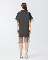 Abito a t-shirt con tulle e rose gioiello con cristalli - | Pinko