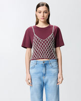 T-shirt con top mini paillettes abbinato - | Pinko