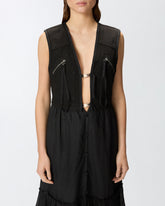 Abito lungo in cotone con gilet smanicato utility - | Pinko