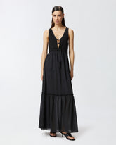 Vestito lungo smanicato in cotone con scollo - | Pinko