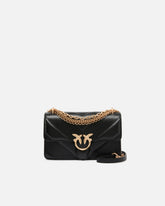 Τσάντα ώμου Mini Love Bag One από δέρμα και nappa με σχέδιο ζιγκ-ζαγκ και τριπλή αλυσίδα - Μαύρο | Pinko