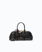 Medium crocodile-print leather bag with gold polka dots - | Pinko