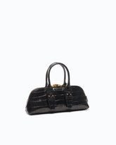 Medium crocodile-print leather bag with gold polka dots - | Pinko