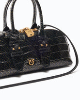 Medium crocodile-print leather bag with gold polka dots - | Pinko