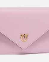 Small smooth leather envelope clutch bag with Love Birds logo - Light Pink | Pinko