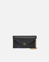 Small smooth leather envelope clutch bag with Love Birds logo - Black | Pinko