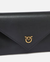 Small smooth leather envelope clutch bag with Love Birds logo - Black | Pinko