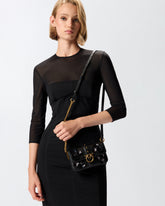 Baby Love Bag Slouchy shoulder bag in leather with jewel flowers - | Pinko