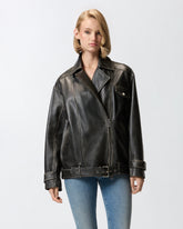 Leather biker-style jacket - | Pinko