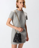 Baby Slouchy Bag leather shoulder pouch in leather with jewel flowers - | Pinko