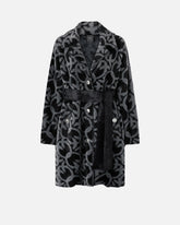 Manteau effet fourrure avec ceinture et logo all-over - | Pinko