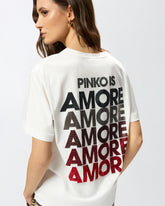 T-shirt con lettering Amore in strass - Multicolor Bianco-Rosso | Pinko