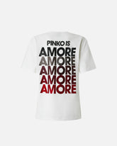 T-shirt with rhinestoned Amore lettering - Wielokolorowy Biały-Czerwony | Pinko