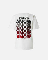 T-shirt with rhinestoned Amore lettering - Multicolor White-Red | Pinko
