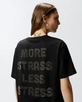 More Strass Less Stress T-shirt - Czarny | Pinko