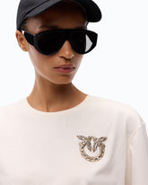 T-shirt con applicazione gioiello Love Birds - Beige | Pinko