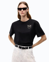 T-shirt with Love Birds jewel detail - Black | Pinko