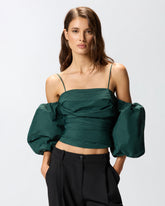 Crop top with puff sleeves - | Pinko