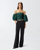 Crop top with puff sleeves - | Pinko