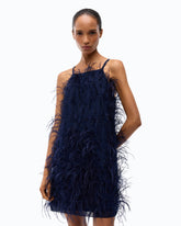 Abito corto con piume - Blu | Pinko