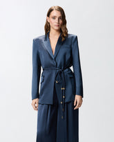 Shiny satin blazer with belt and boule - | Pinko