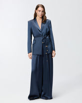 Blazer in satin lucido con cintura e boule - | Pinko