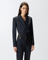 Short pinstripe poly wool blazer - | Pinko