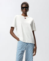 T-shirt with heart embroidery - | Pinko