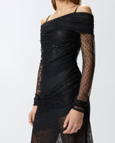 Vestito lungo in pizzo effetto patchwork - | Pinko