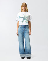 Cropped T-shirt with print and appliqués - | Pinko