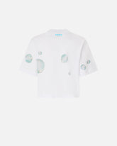 Cropped T-shirt with print and appliqués - | Pinko