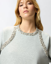 Sweatshirt with bejewelled appliqués - | Pinko