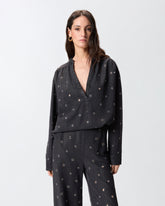 Blusa in denim scuro con occhielli - | Pinko