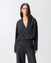 Blusa in denim scuro con occhielli - | Pinko