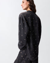 Blusa de denim oscuro con ojales - | Pinko