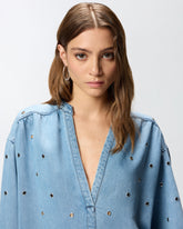 Blusa de denim con ojales - | Pinko