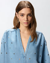 Blusa in denim con occhielli - | Pinko