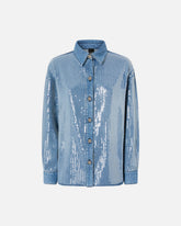 Overshirt in denim full paillettes - | Pinko