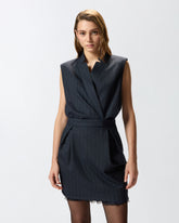 Abito corto smanicato in lana poly gessata - | Pinko