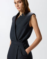 Abito corto smanicato in lana poly gessata - | Pinko