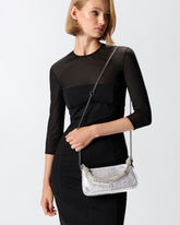 Borsa a mano piccola Mini Half Moon in pelle laminata con strass - | Pinko