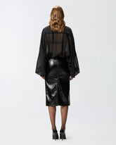 Patent-effect calf-length skirt with belt - | Pinko