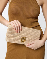 Love Bag Click Soft Horizontal Classic medium crossbody clutch in raffia - Beige | Pinko
