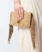 Pochette a tracolla piccola Love Bag Click Soft Horizontal Mini in suede con frange - | Pinko