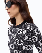 Pull cropped à logo Love Birds - Multicolor Noir-Blanc | Pinko