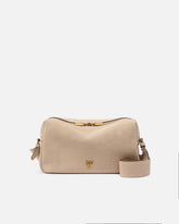 Mittelgroße Schultertasche Horizontal Bag aus Veloursleder - Beige | Pinko