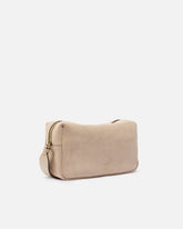 Mittelgroße Schultertasche Horizontal Bag aus Veloursleder - Beige | Pinko