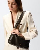 Borsa a spalla media Horizontal Bag in pelle - Grigio | Pinko