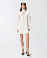 Vestito corto a collo alto in georgette - | Pinko