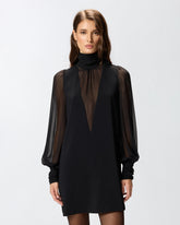 Vestito corto a collo alto in georgette - | Pinko